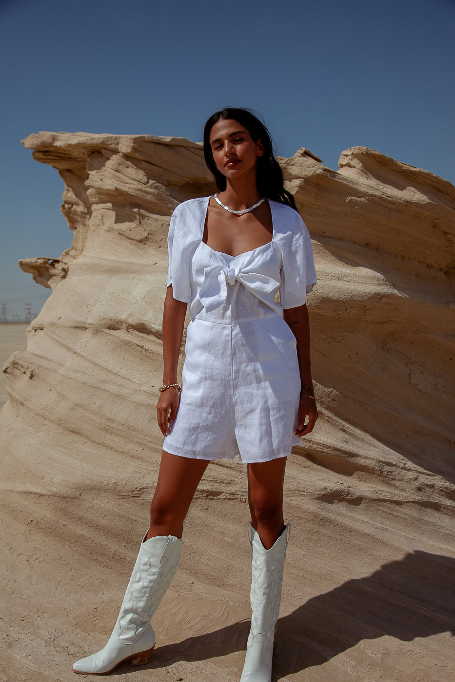 TIE FRONT LINEN JUMPSUIT